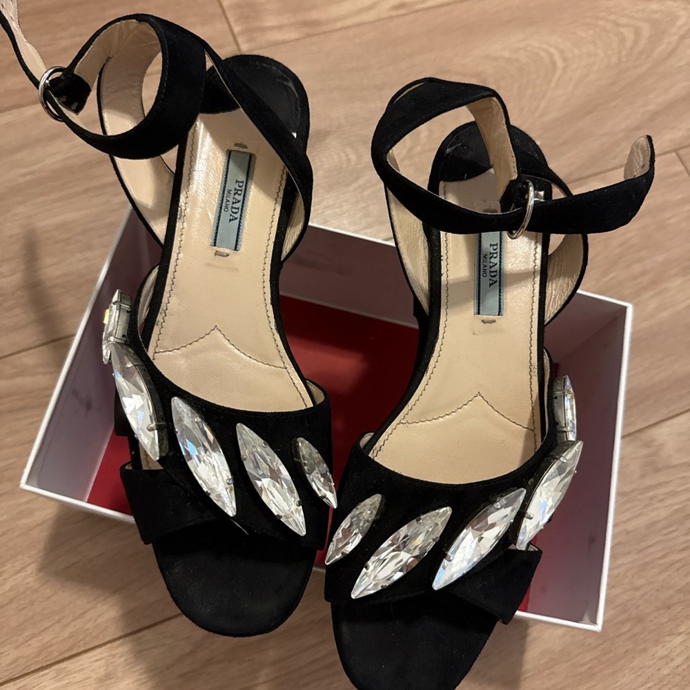 Authentic Prada Black Crystal Embellished Sandals